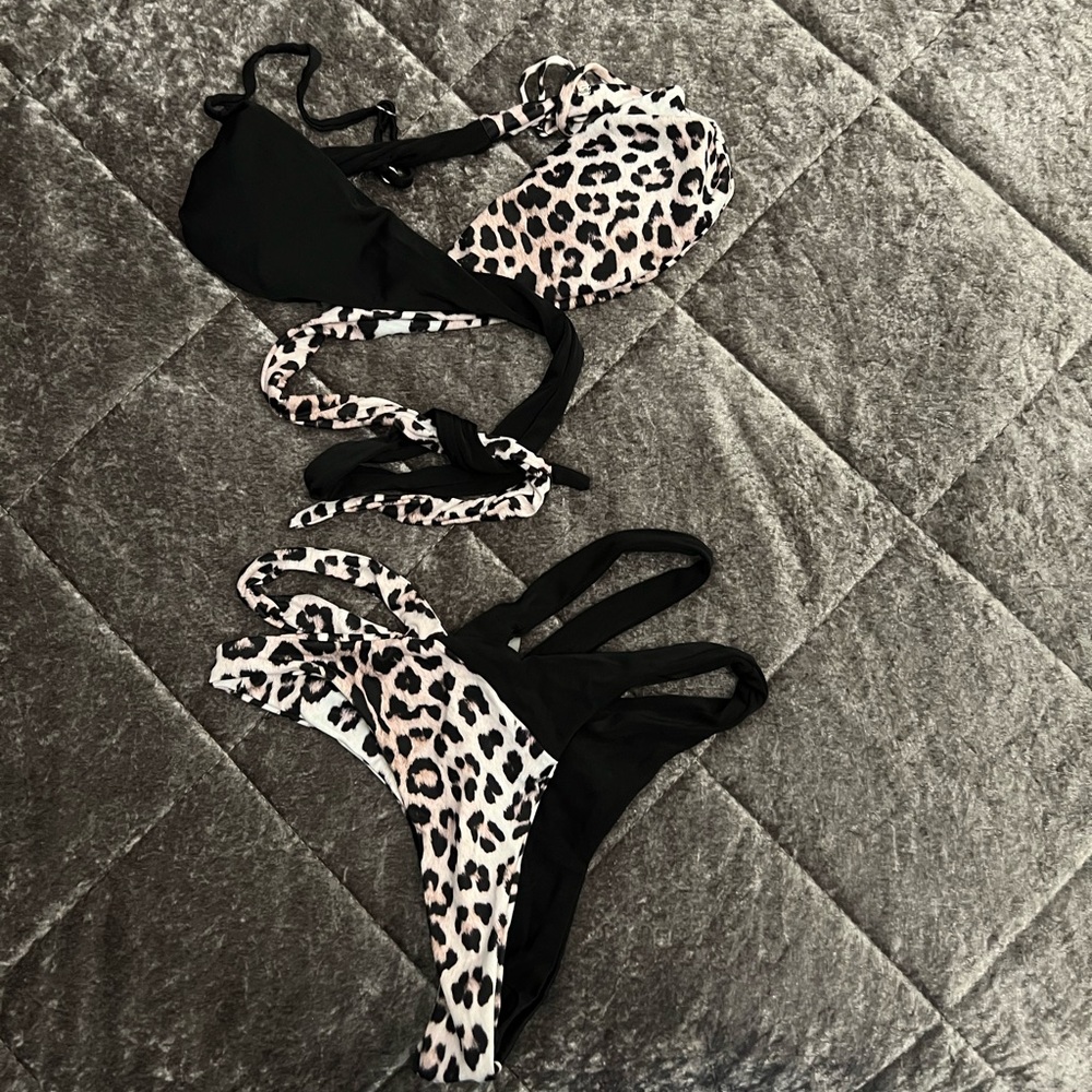 Shein cheetah and black wrap bikini